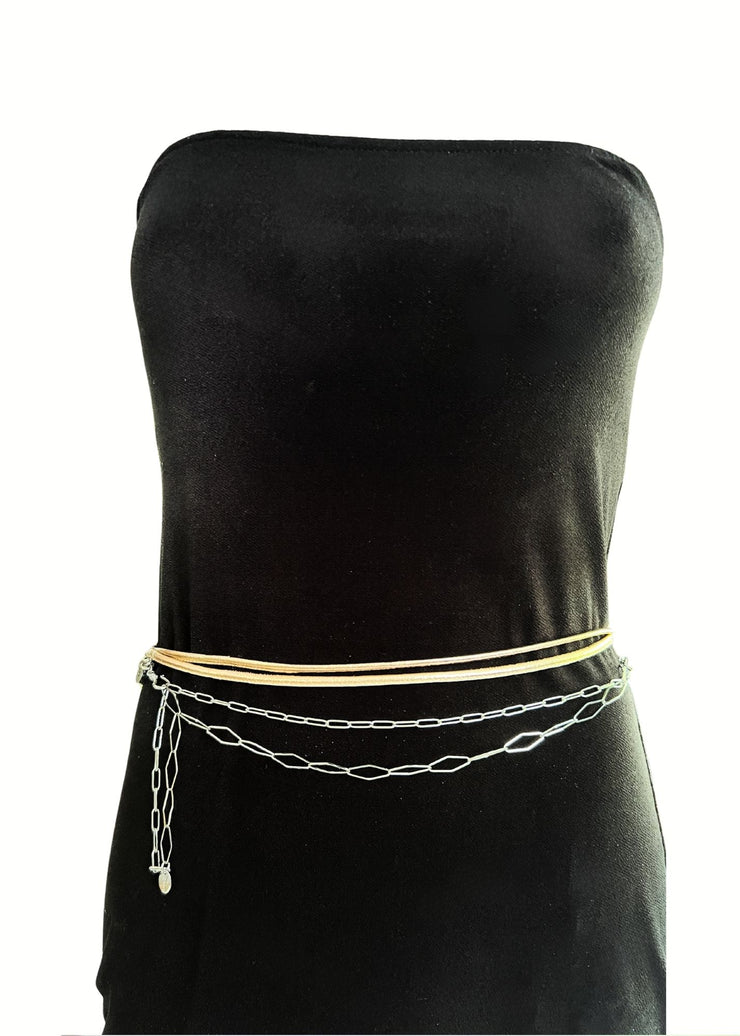 Tube Leather Chain Belt | Silver