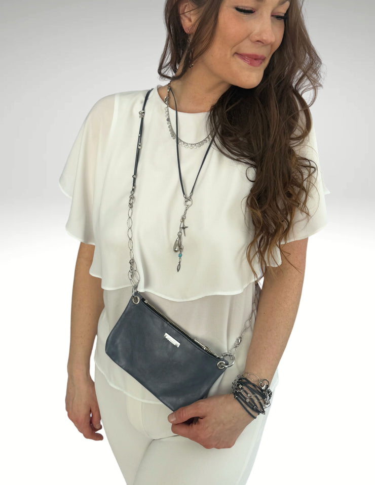 Travel Handbag  (Necklace and Pouch) | Cube | Silver