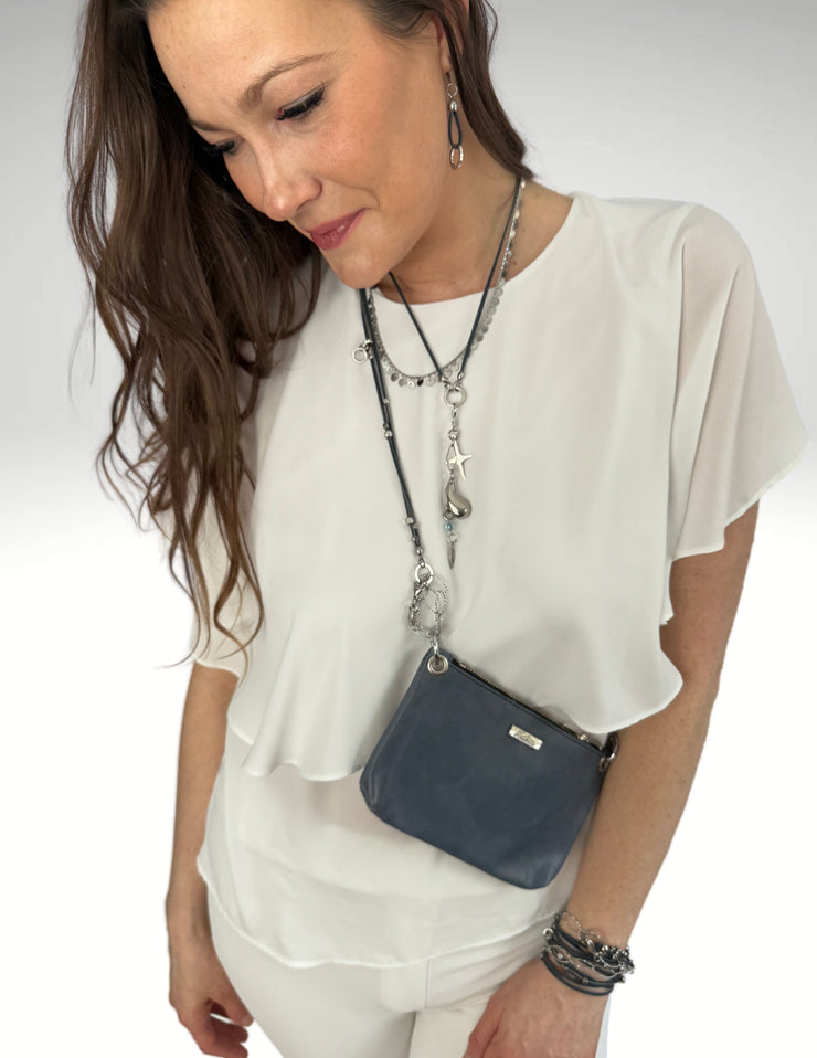 Travel Handbag  (Necklace and Pouch) | Cube | Silver