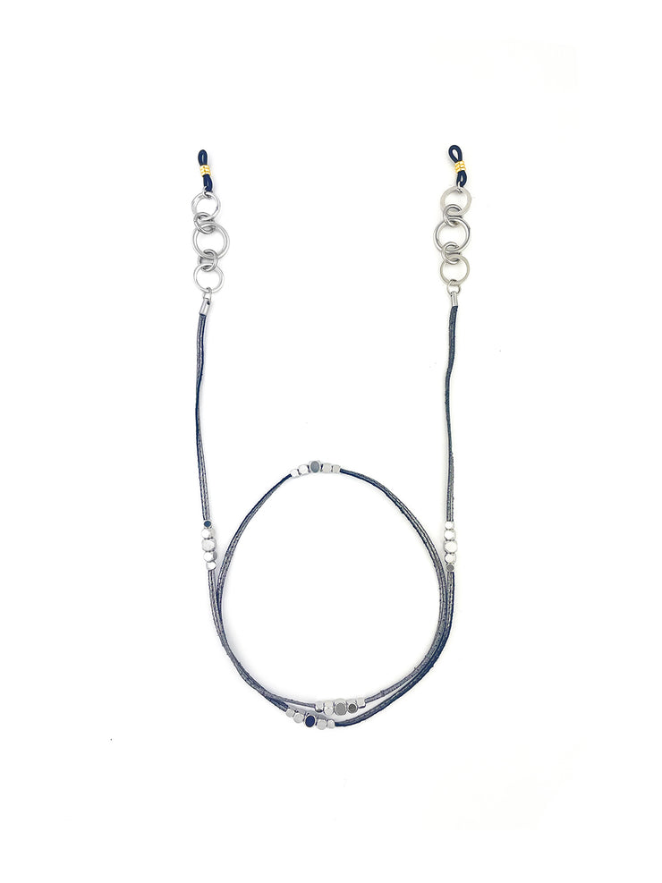 Luxury Leather Eyeglass Strap and Convertible Necklace | Silver