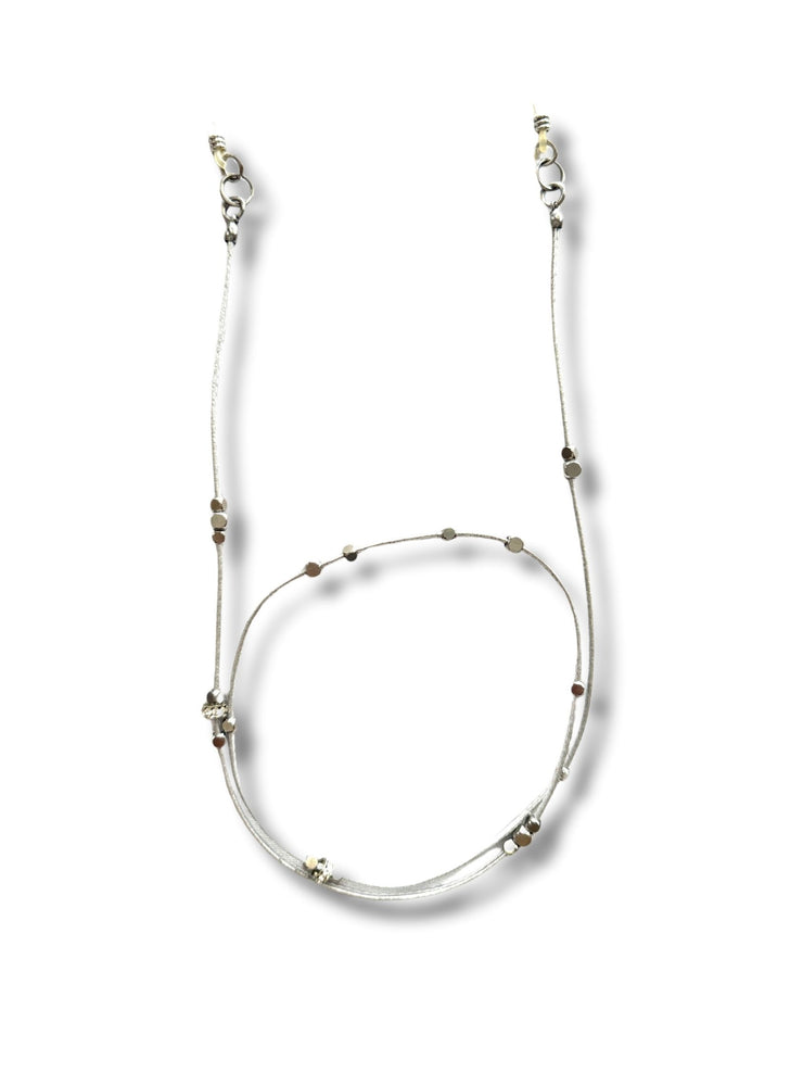 Luxury Leather Eyeglass Strap and Convertible Necklace | Silver